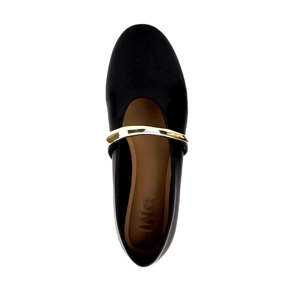 INC Rahmi Women's Mary Janes Black Beauty with gold metal strap 7.5 NWB